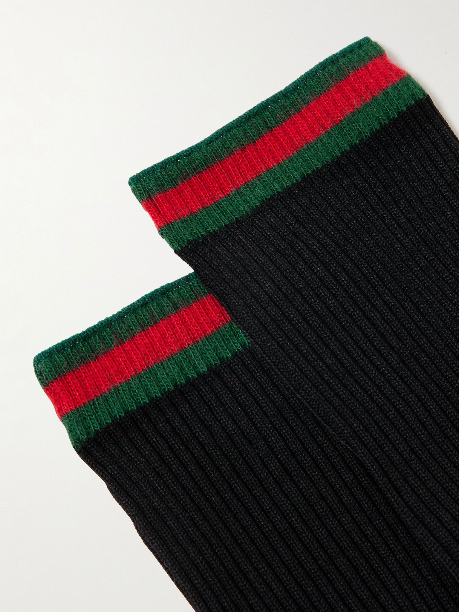 Striped Ribbed Cotton-Blend Socks Black - 2