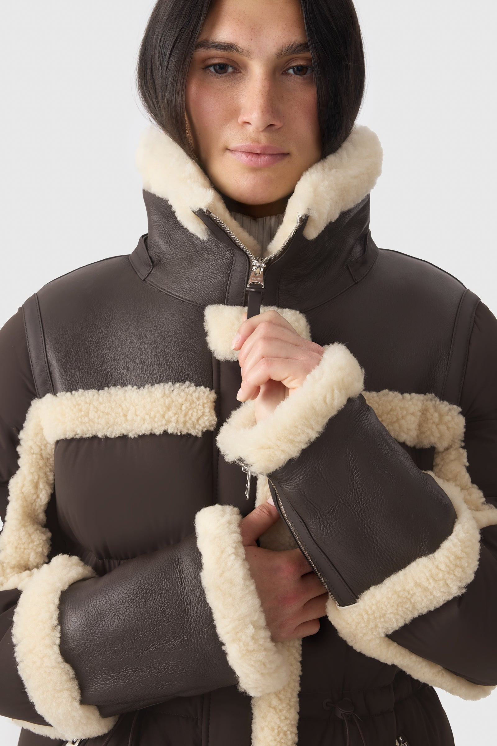 LILIBETH Mixed-media shearling down parka - 6