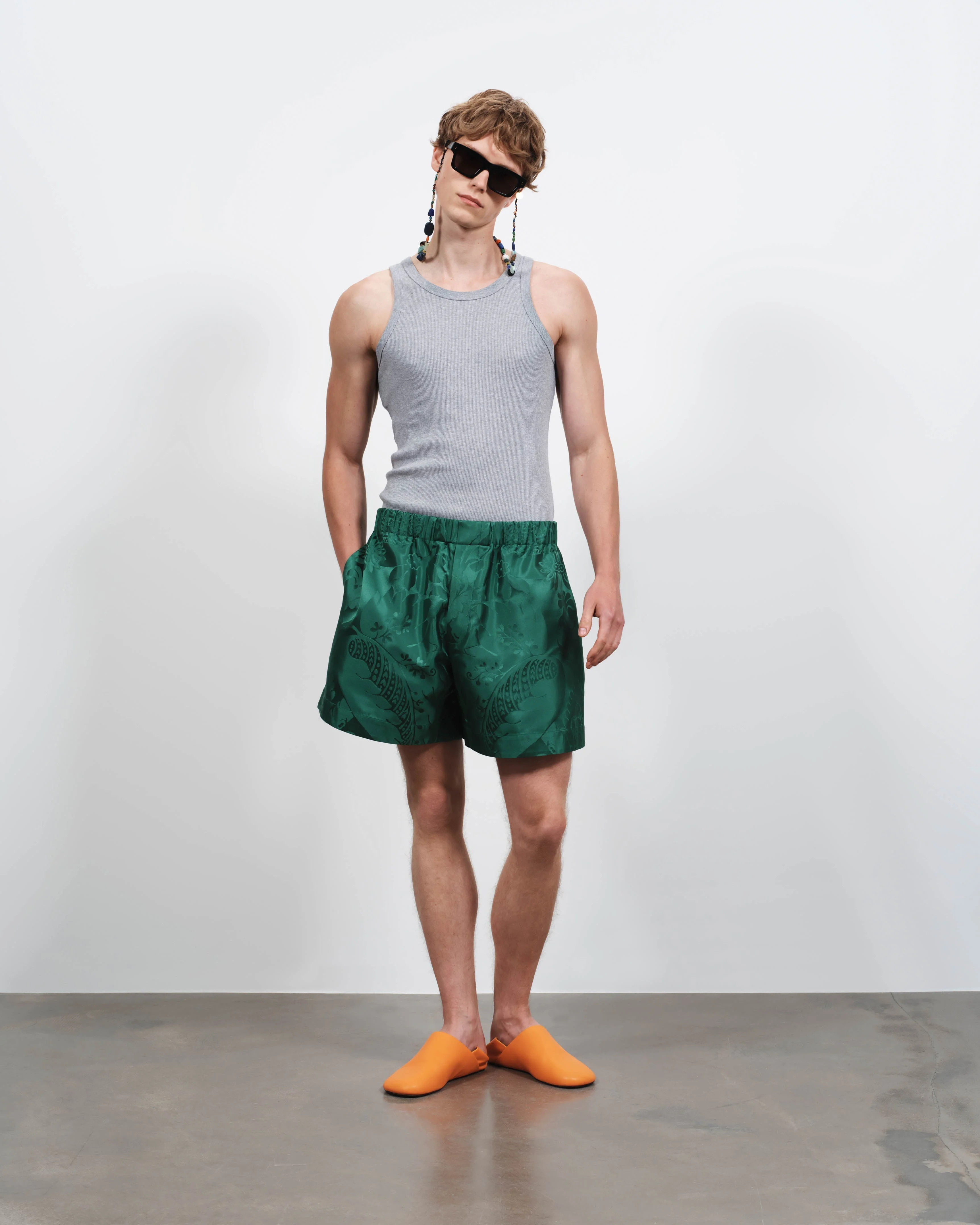 MENS DAMASK WOVEN SHORTS IN EMERALD - 1