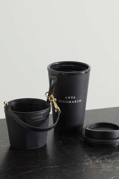 Anya Hindmarch + NET SUSTAIN leather-trimmed recycled nylon cup holder and travel mug outlook