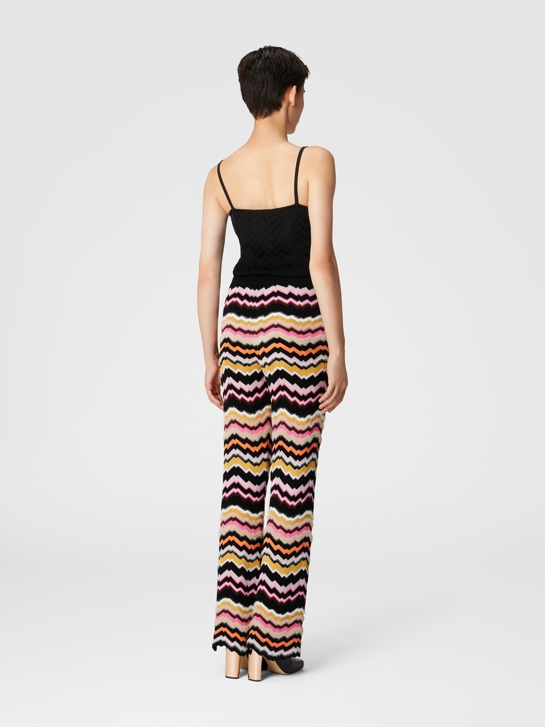 Trousers with Greek zig zag motif in viscose and wool - 3