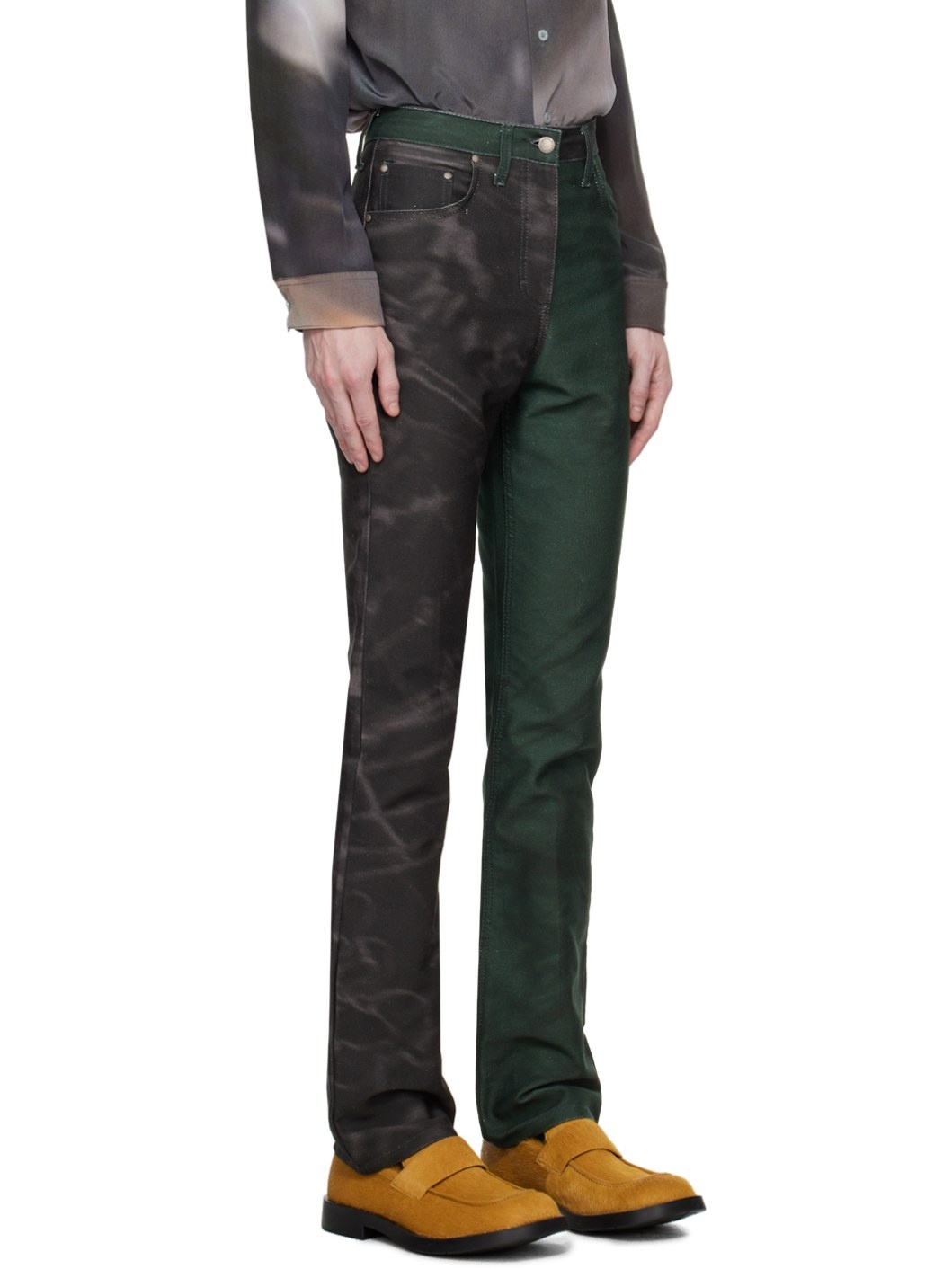 Green & Black Paneled Jeans - 2