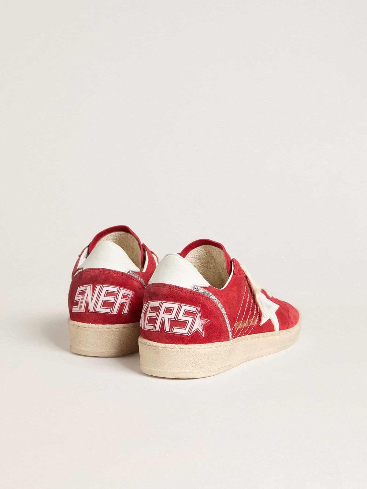 Ball Star in red suede with white leather star and heel tab - 4