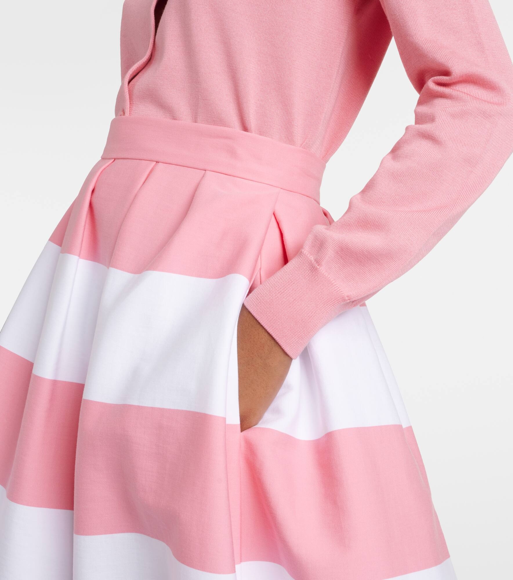Striped pleated cotton-blend midi skirt - 4