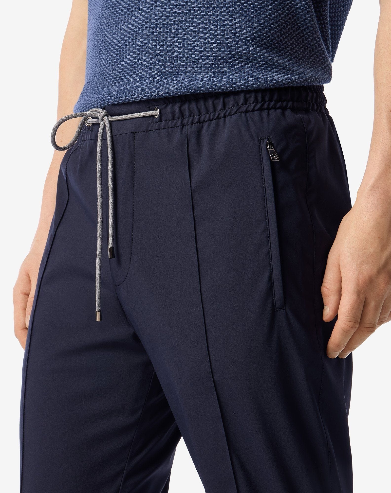 Navy blue technical wool fabric joggers - 5