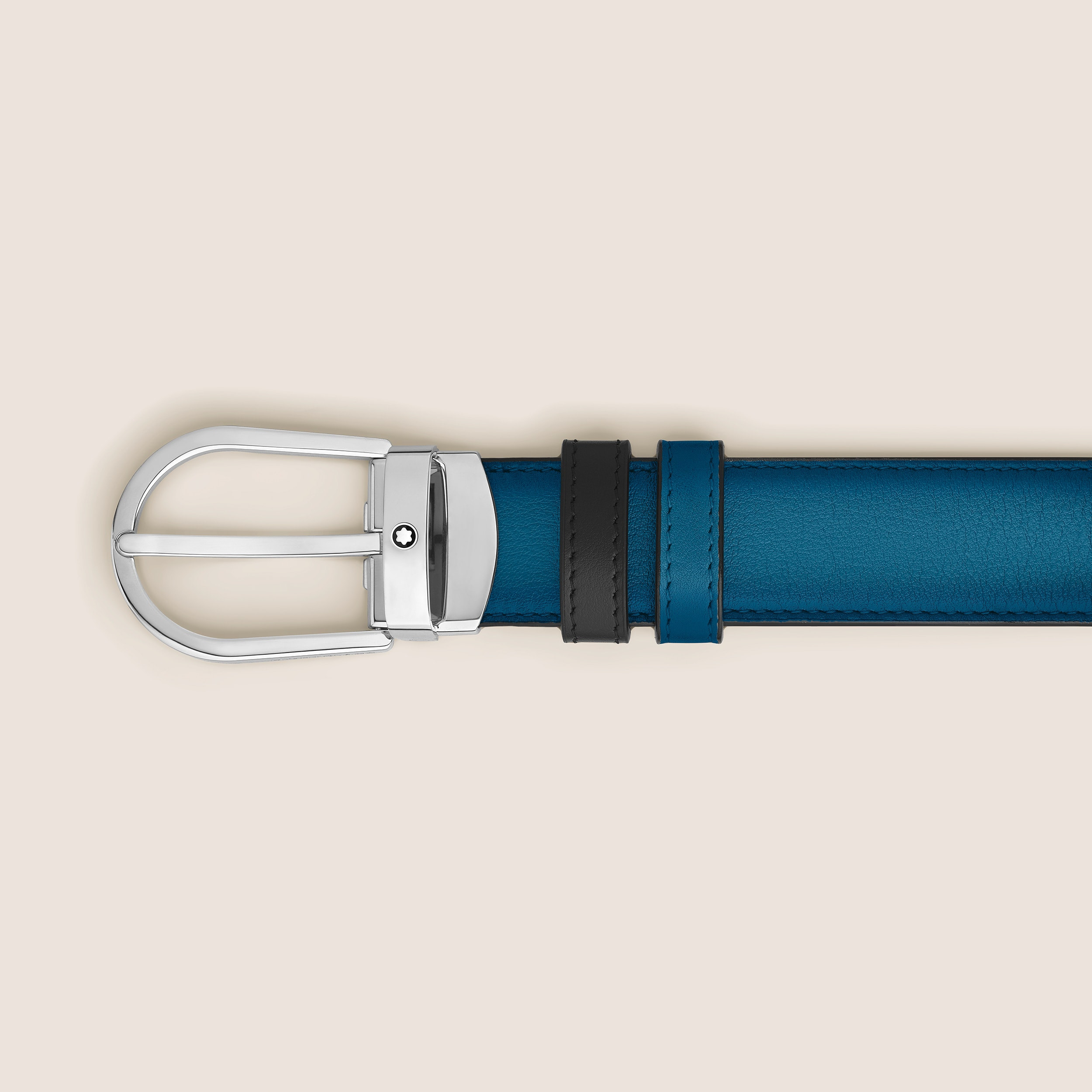 HORSESHOE BUCKLE SMOKY BLUE/BLACK 30MM REVERSIBLE LEATHER STRAP - 3