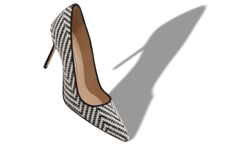 Manolo Blahnik Black And White Raffia Pointed Toe Pumps outlook