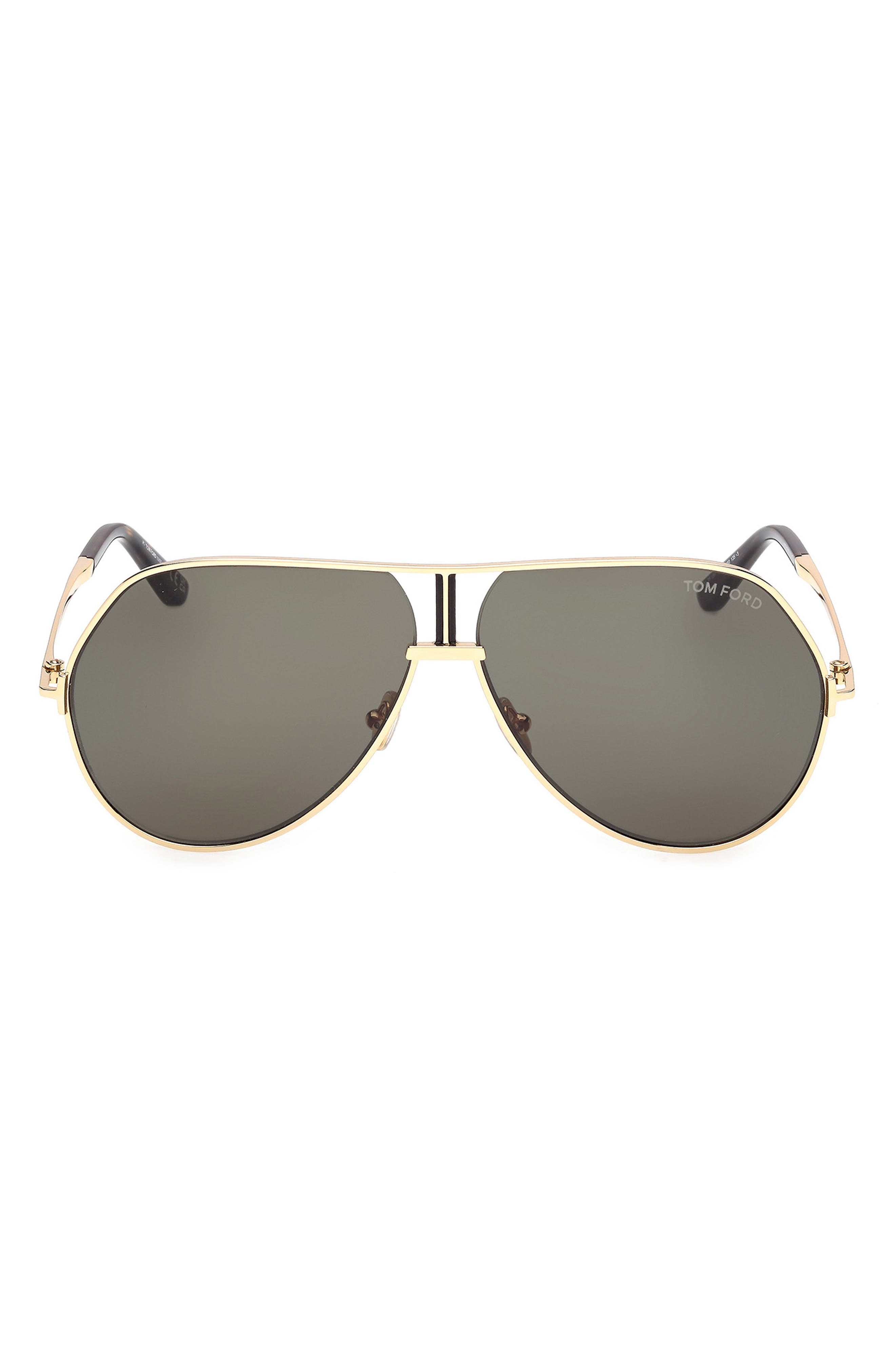 TOM FORD Rickie 63mm Oversize Navigator Sunglasses in Shiny Gold Dark Havana /Green at Nordstrom - 1