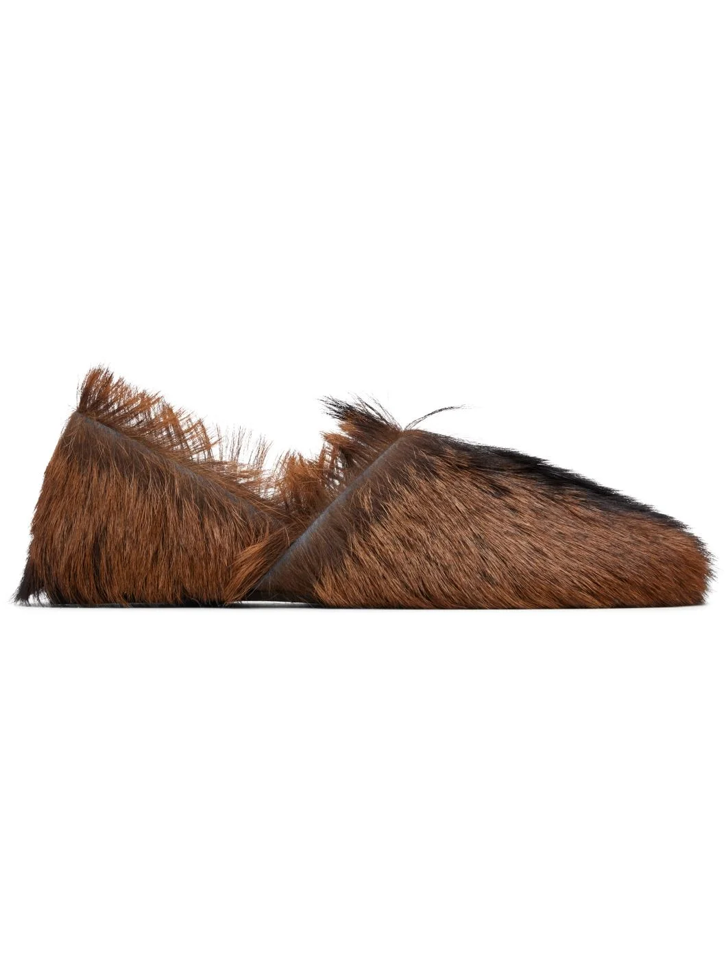 Brown Long-Hair Leather Slipper Loafers - 1