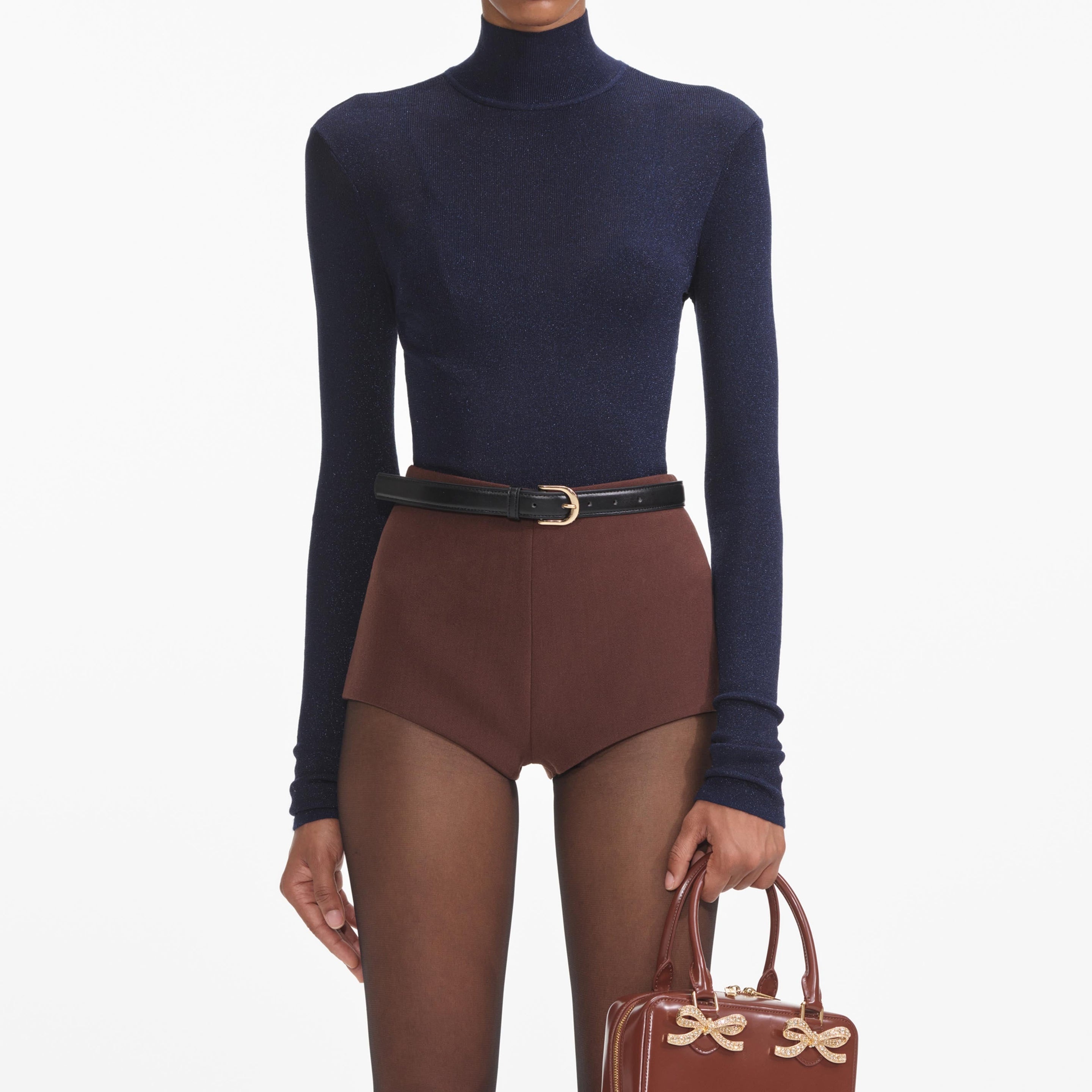 Brown Stretch Crepe Shorts - 4