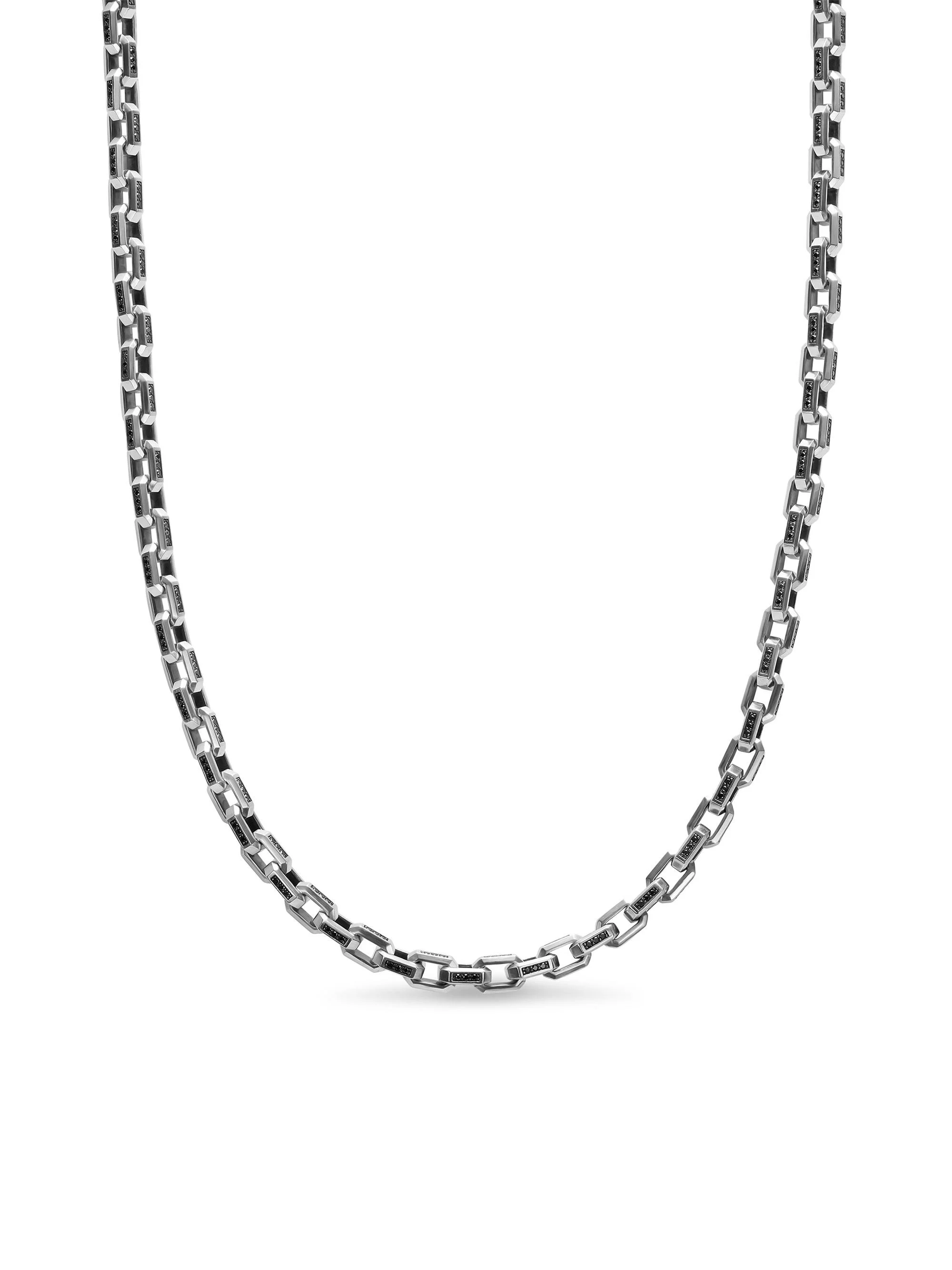 Men's Streamline Link Necklace in Sterling Silver - Black Diamond - 1