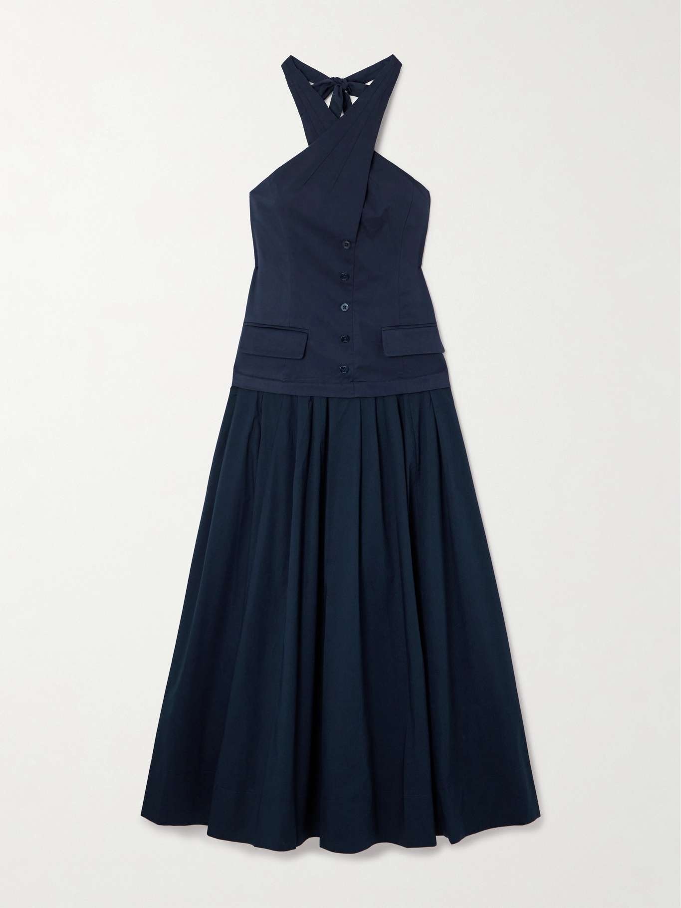 Harrington open-back pleated cotton-twill and poplin halterneck maxi dress - 1