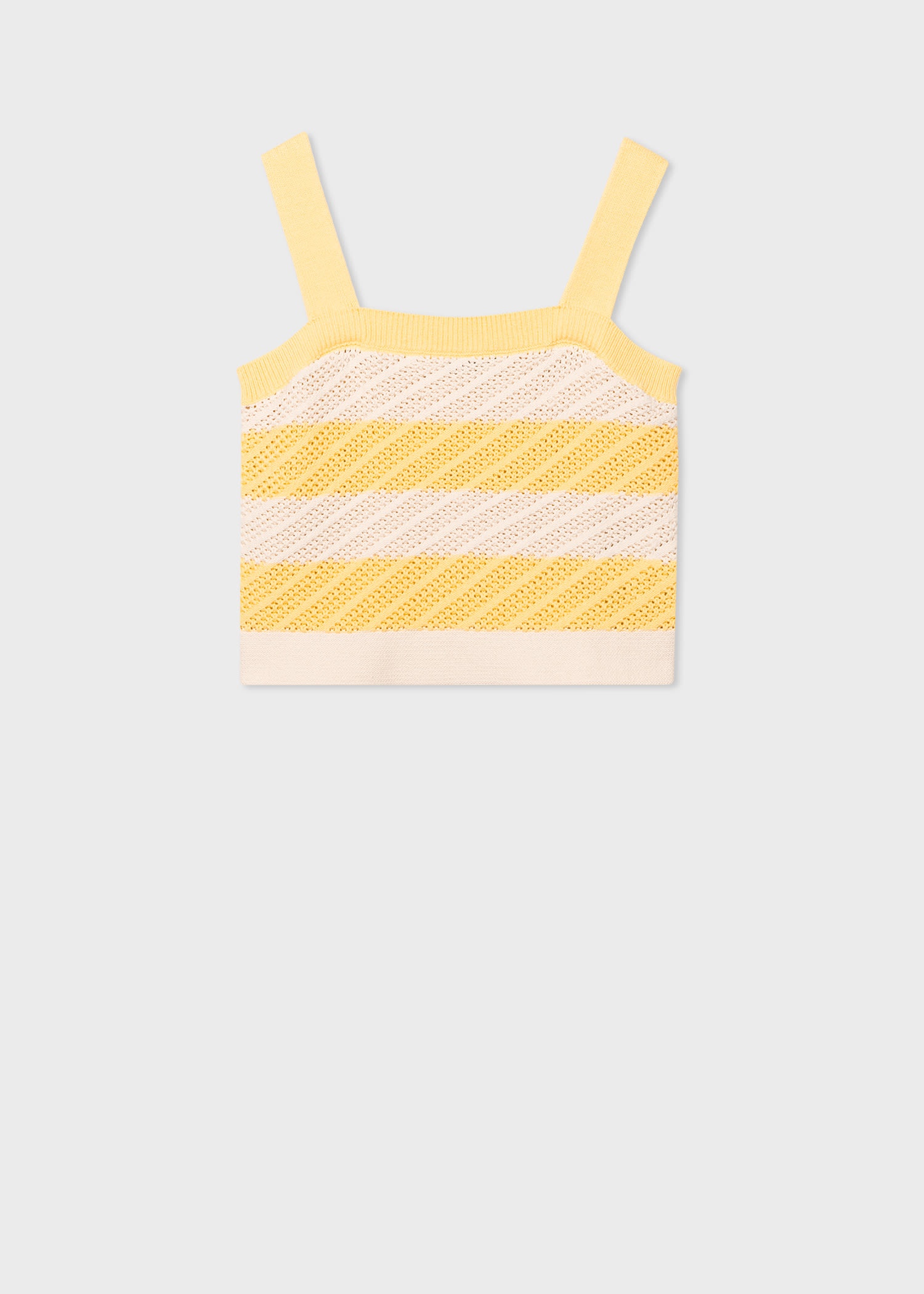 Ecru and Lemon Stripe Crochet Vest Top - 1