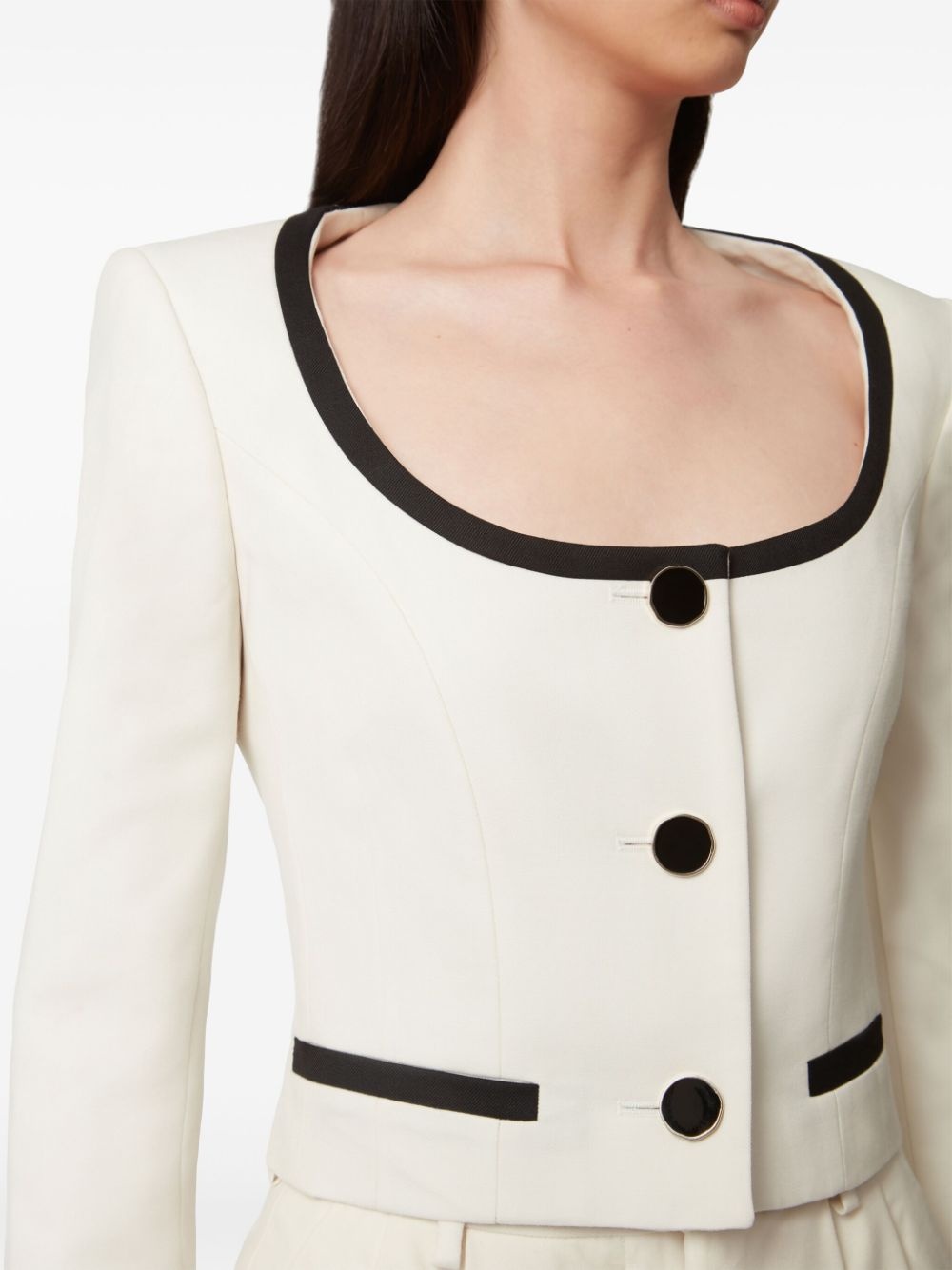 round-neck two-tone crop jacket - 5