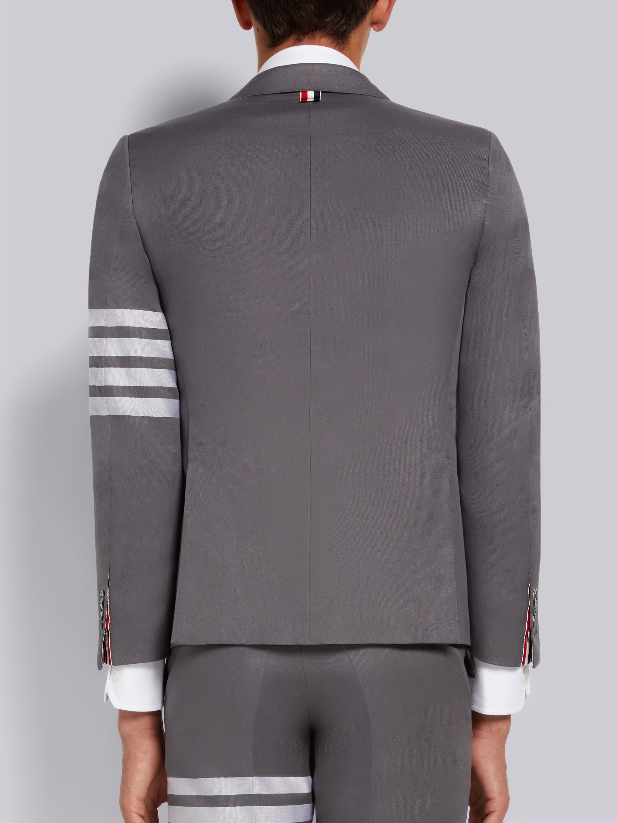 THOM BROWNE MED GREY ウール 4-BAR ブレザー Thom Browne Medium Grey Cotton Suiting Engineered 4-Bar