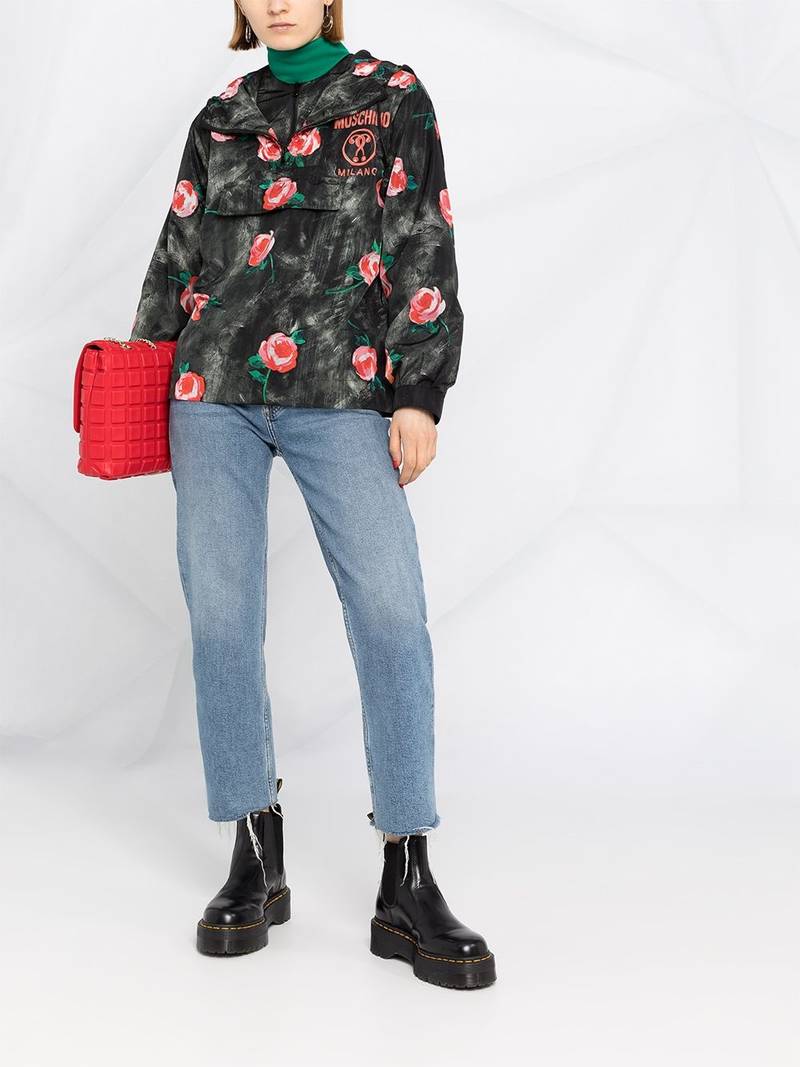 Moschino rose pattern hooded winbreaker outlook