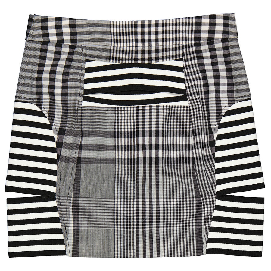 Burberry Ladies Black Stripe And Check Technical Mini Skirt - 2