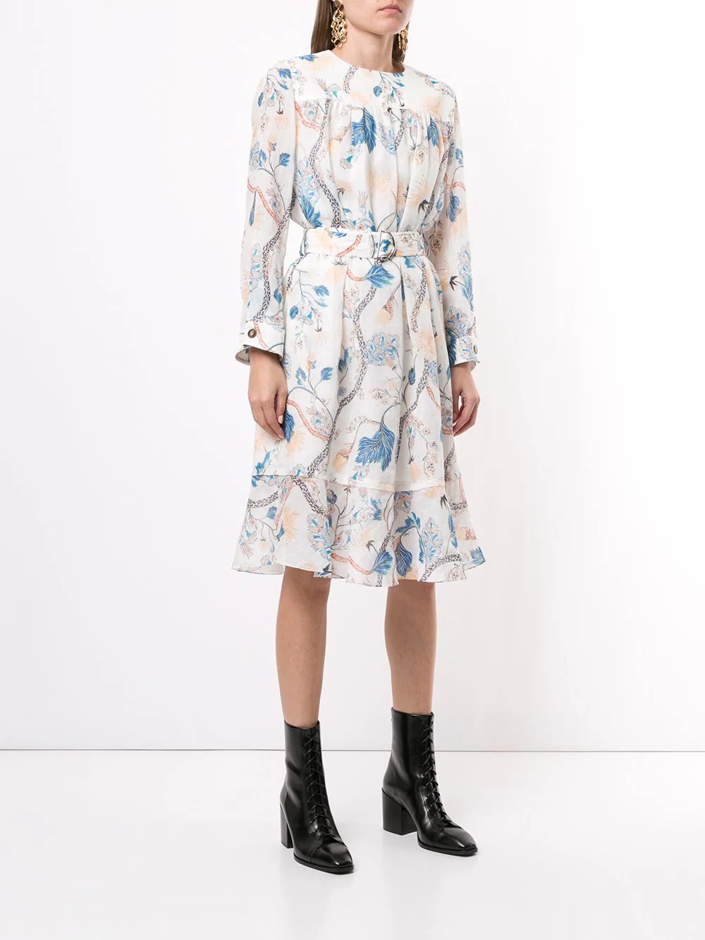 floral print belted shift dress - 3