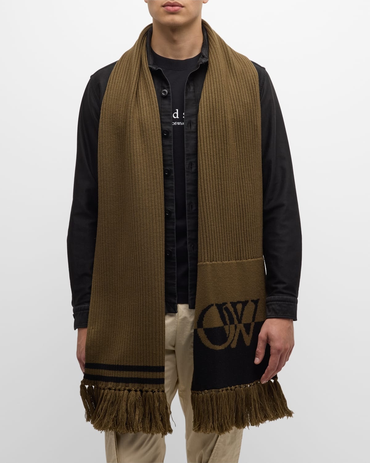 Men's OW Logo Wool Knit Scarf - 3