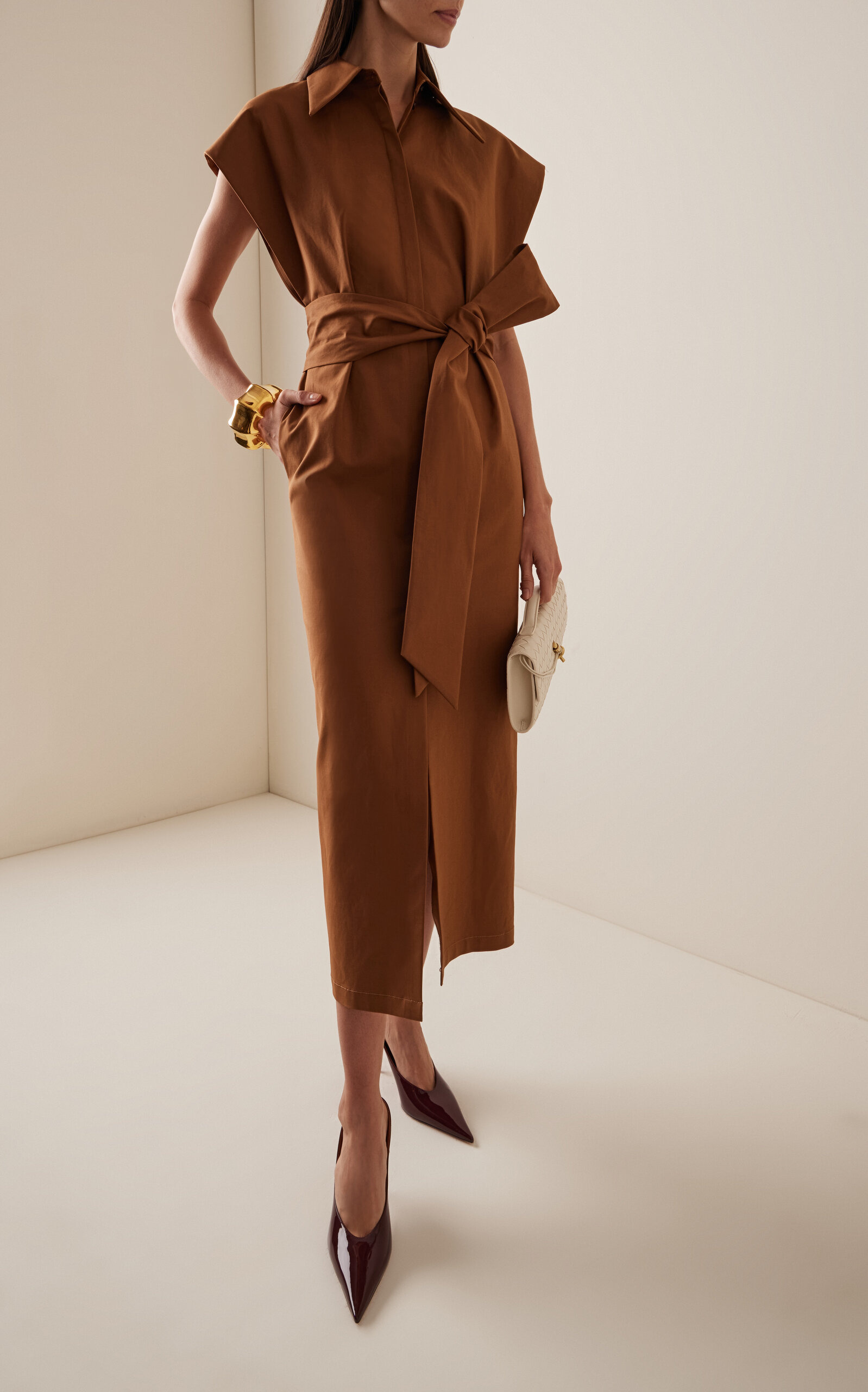 Stretch-Cotton Midi Shirt Dress brown - 3
