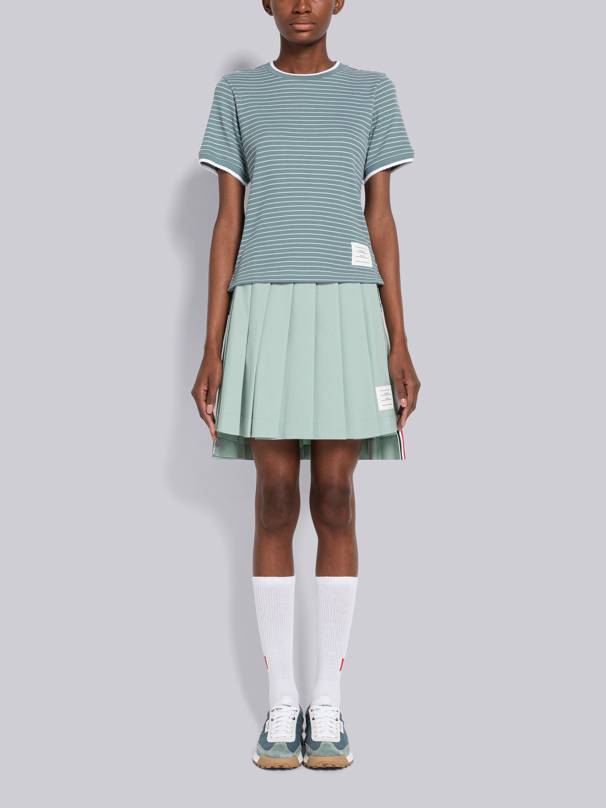Pinstripe Rib Scalloped Short Sleeve Tee - 4