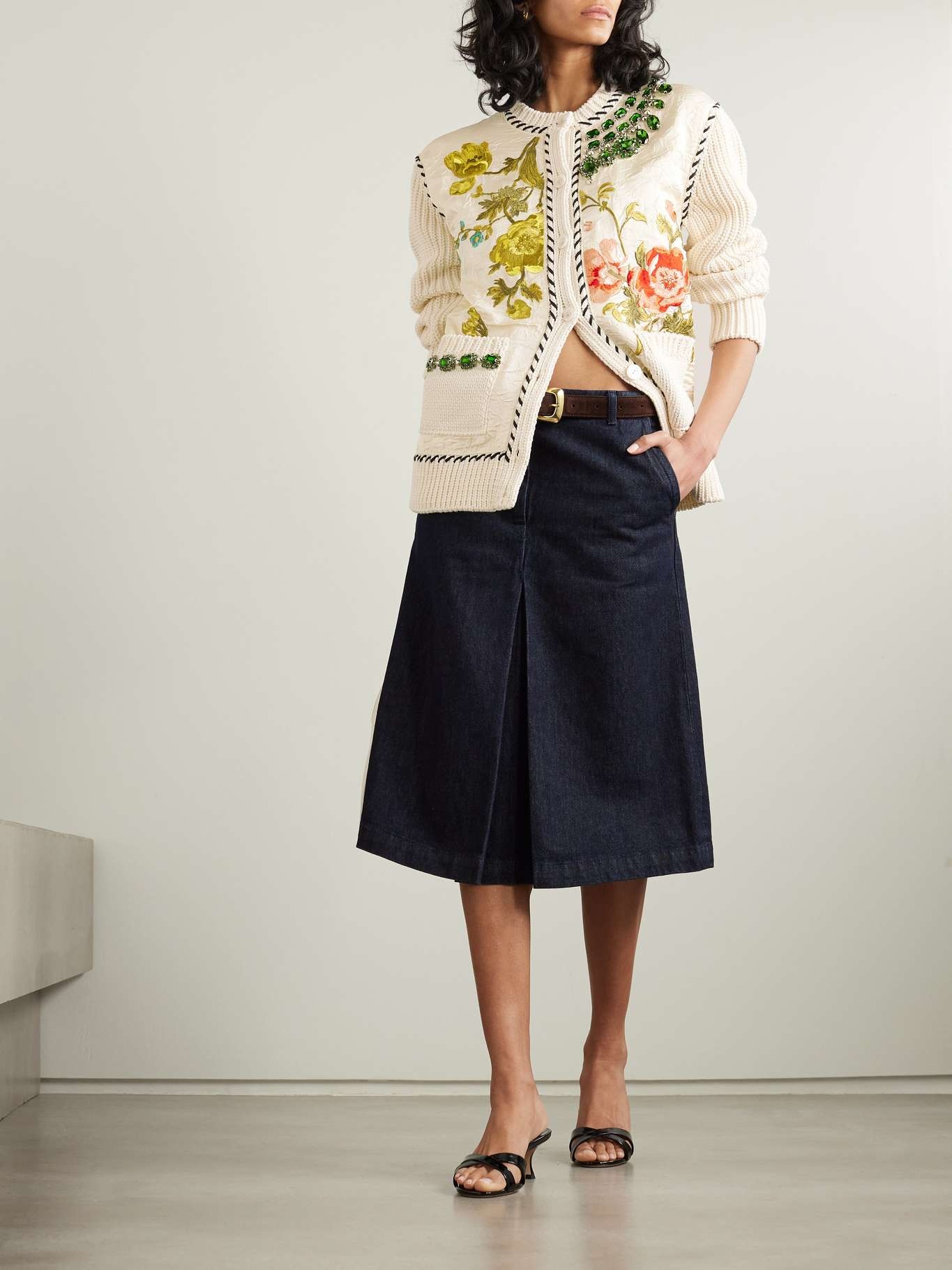 Embellished embroidered faille and ribbed cotton-blend cardigan - 2