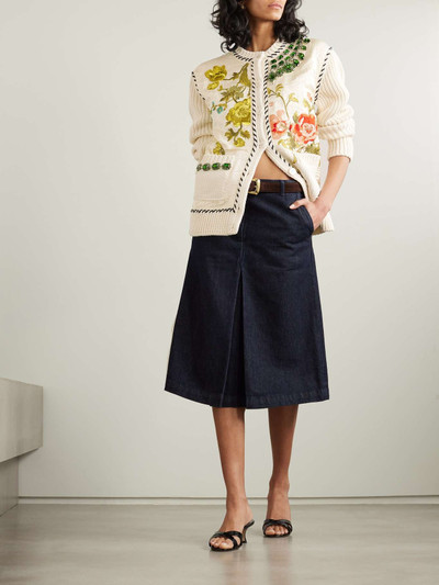 Erdem Embellished embroidered faille and ribbed cotton-blend cardigan outlook