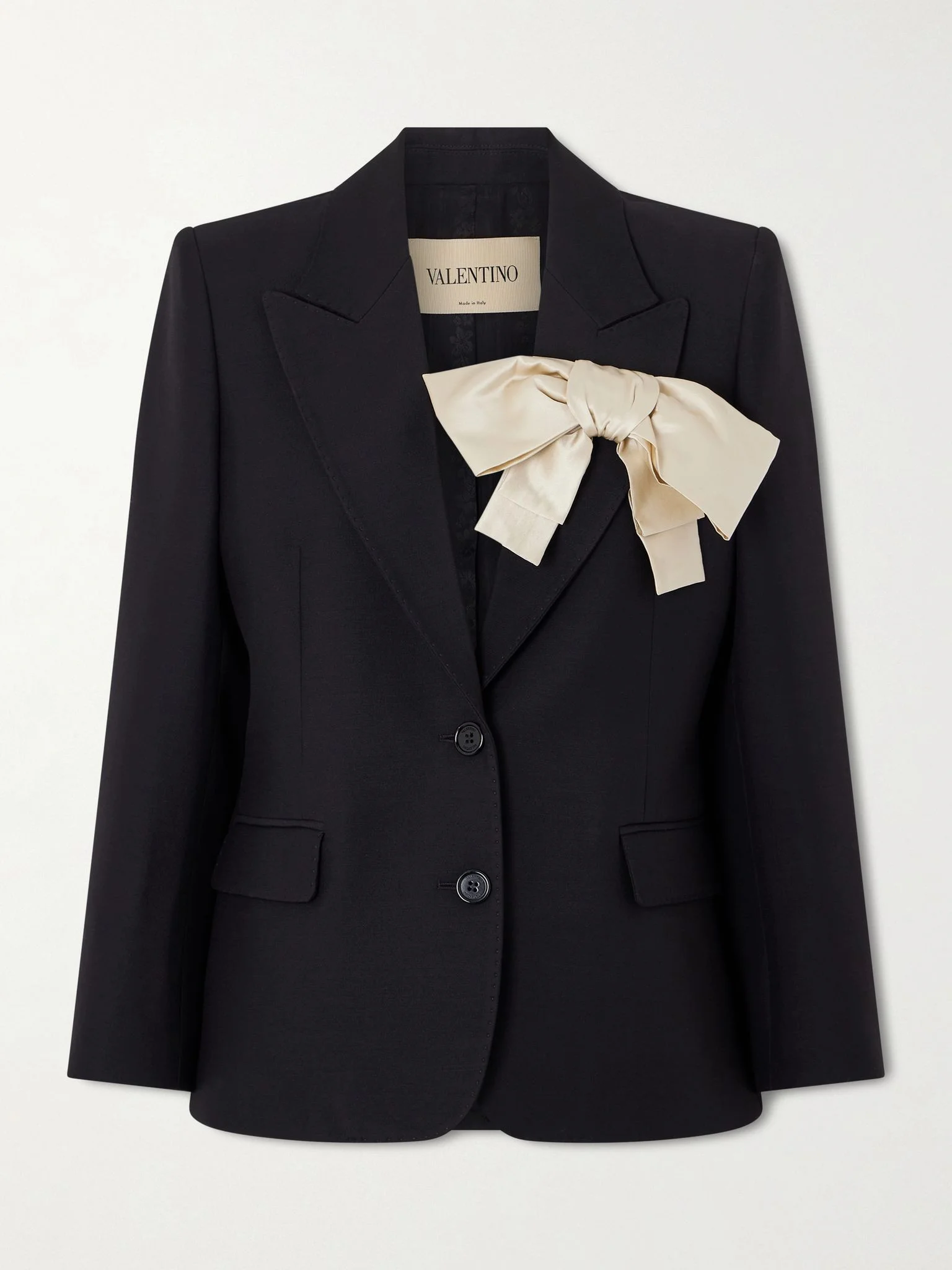 Bow-embellished wool and silk-blend crepe blazer Black - 1