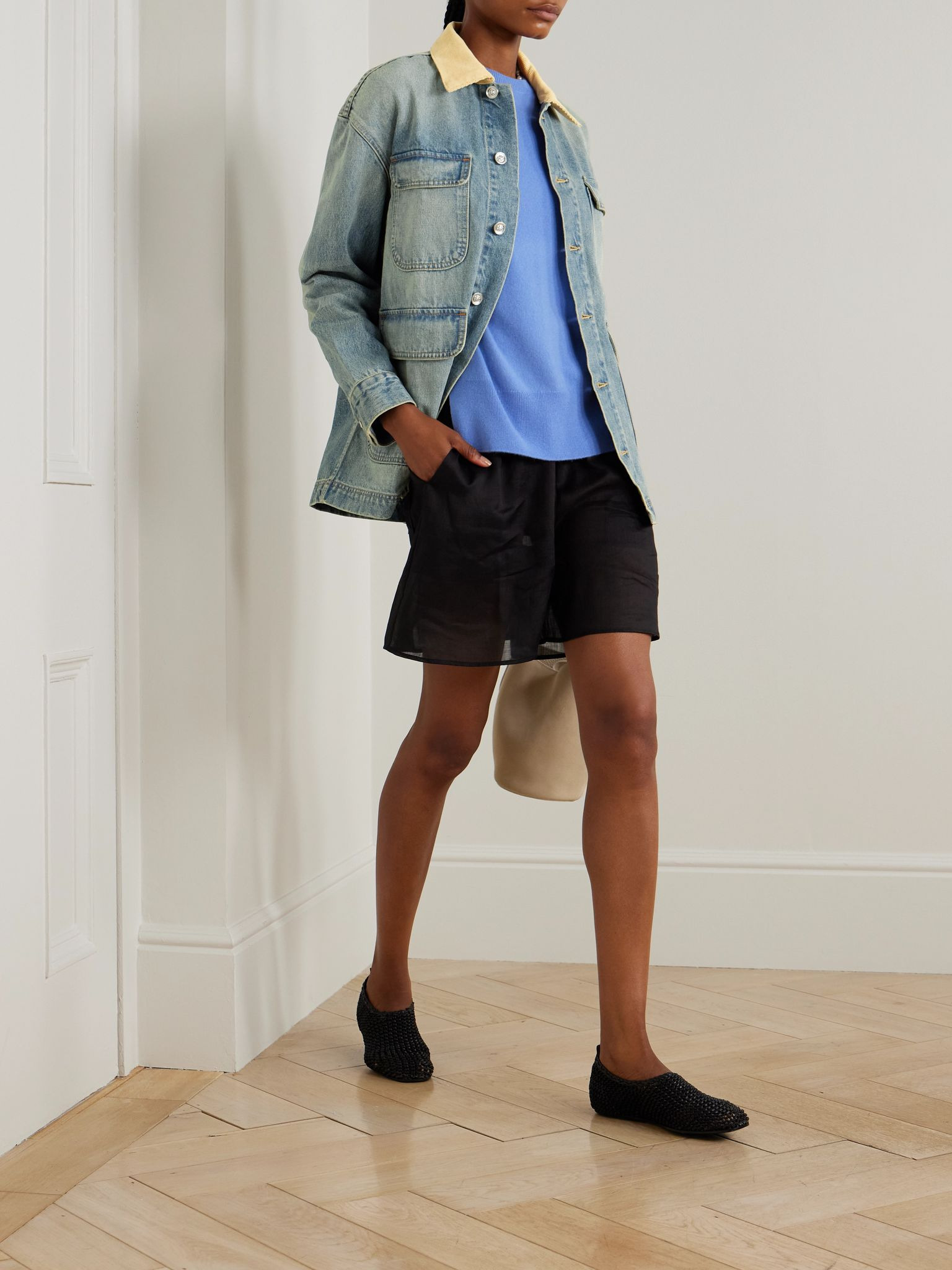 Hayden corduroy-trimmed denim jacket Light denim - 2