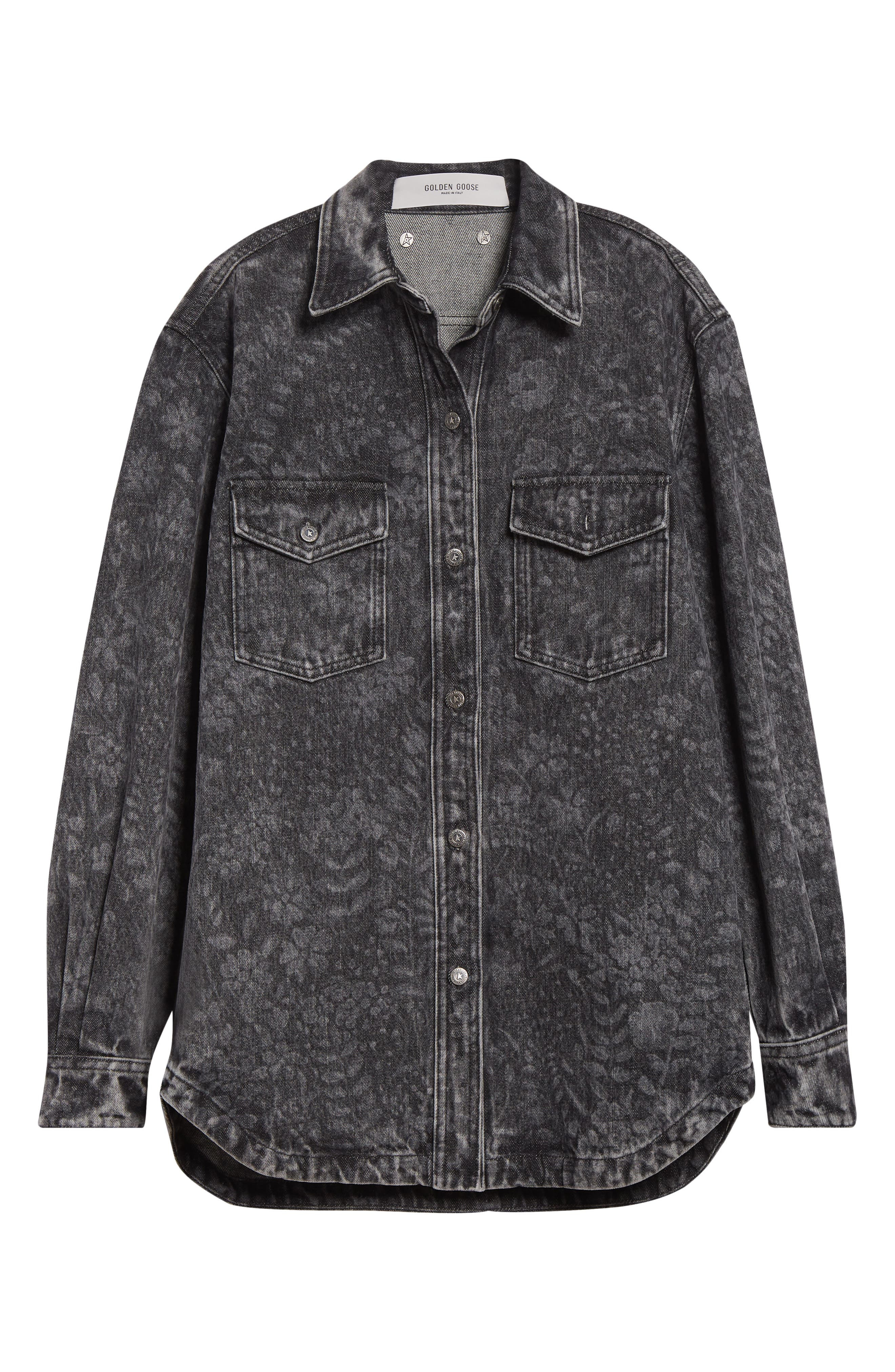 Golden Goose Journey Ollie Boyfriend Denim Button-Up Shirt in Black Marble at Nordstrom - 6