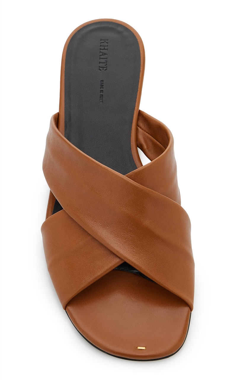 KHAITE Liria Leather Flat Sandals brown outlook