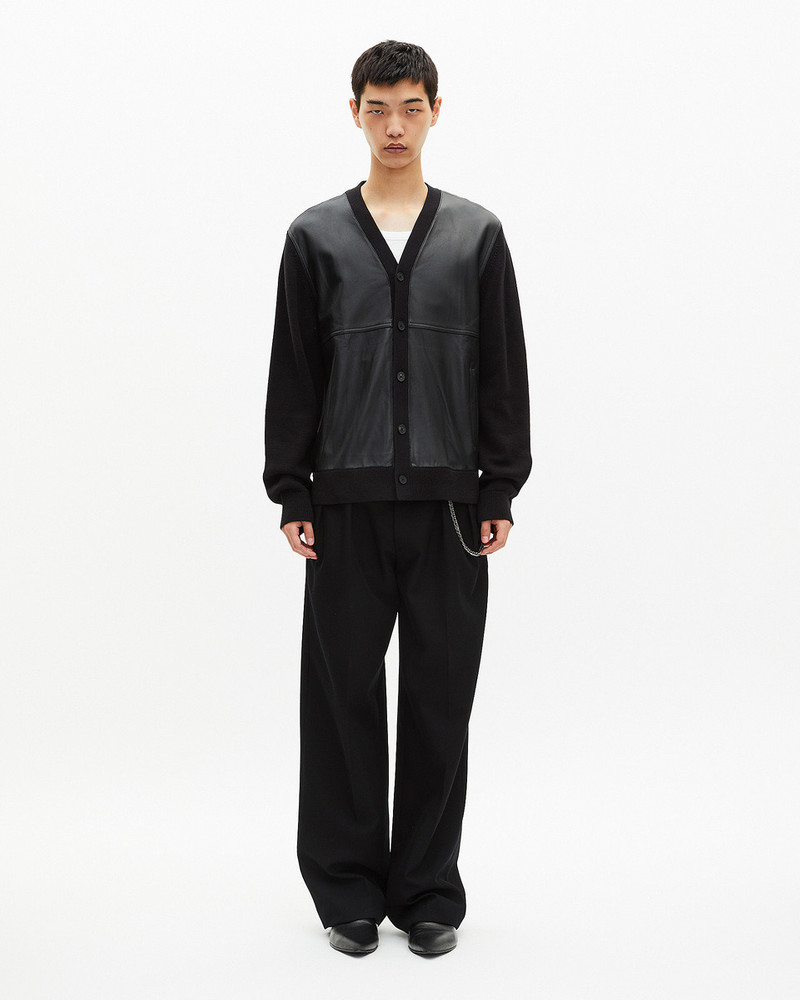 TWO-MATERIAL BUTTON-DOWN CARDIGAN WITH BLACK LEATHER 4