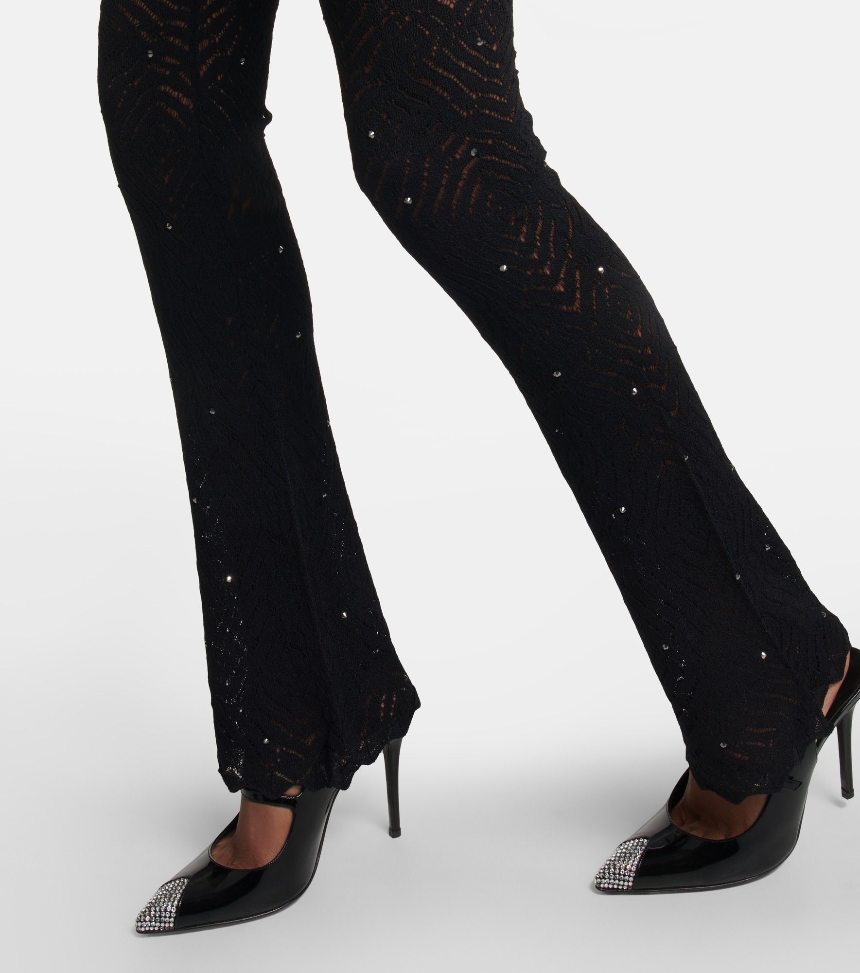 Embellished high-rise flared lace pants - 5