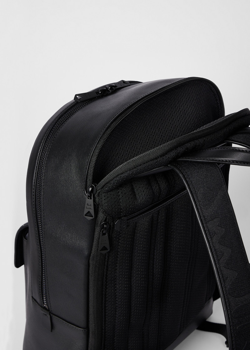 Black Straw-Grain Embossed Leather Backpack 5