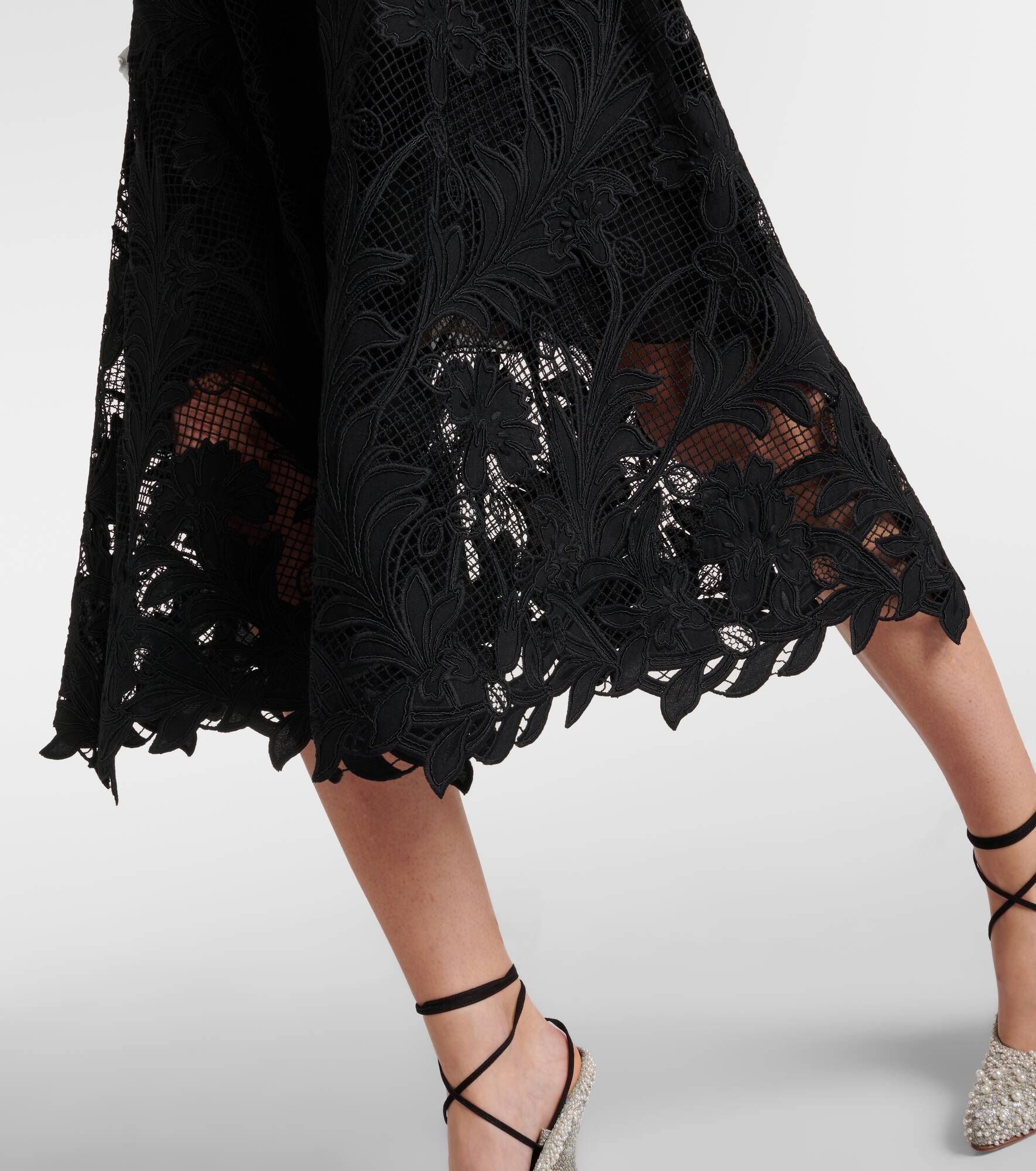 Floral guipure lace midi skirt - 5