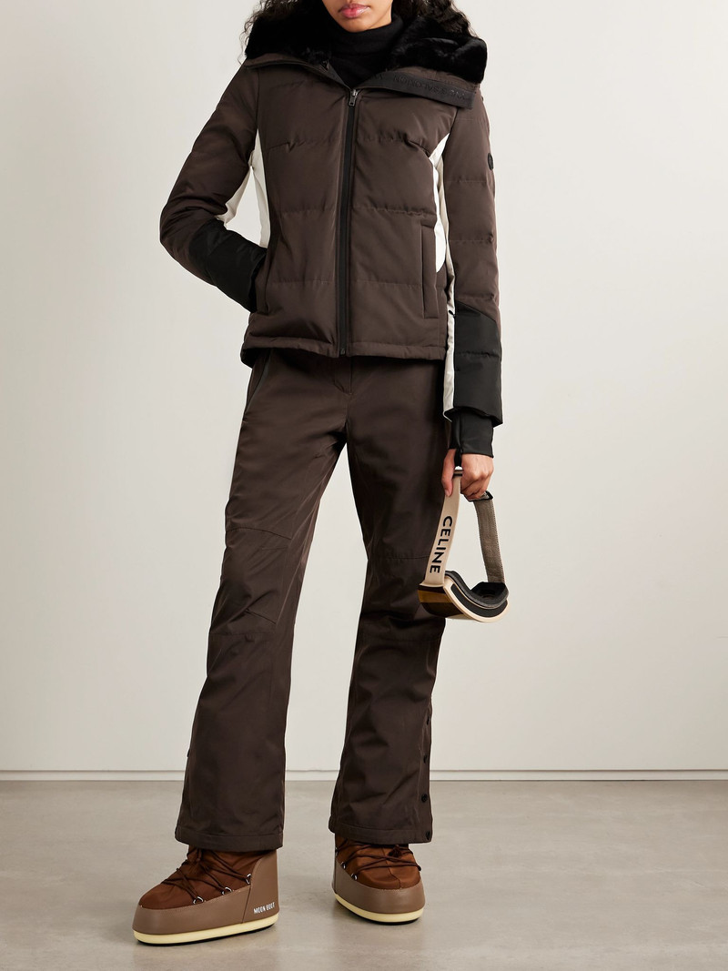 Yves Salomon Shearling-trimmed color-block padded shell ski jacket Brown outlook