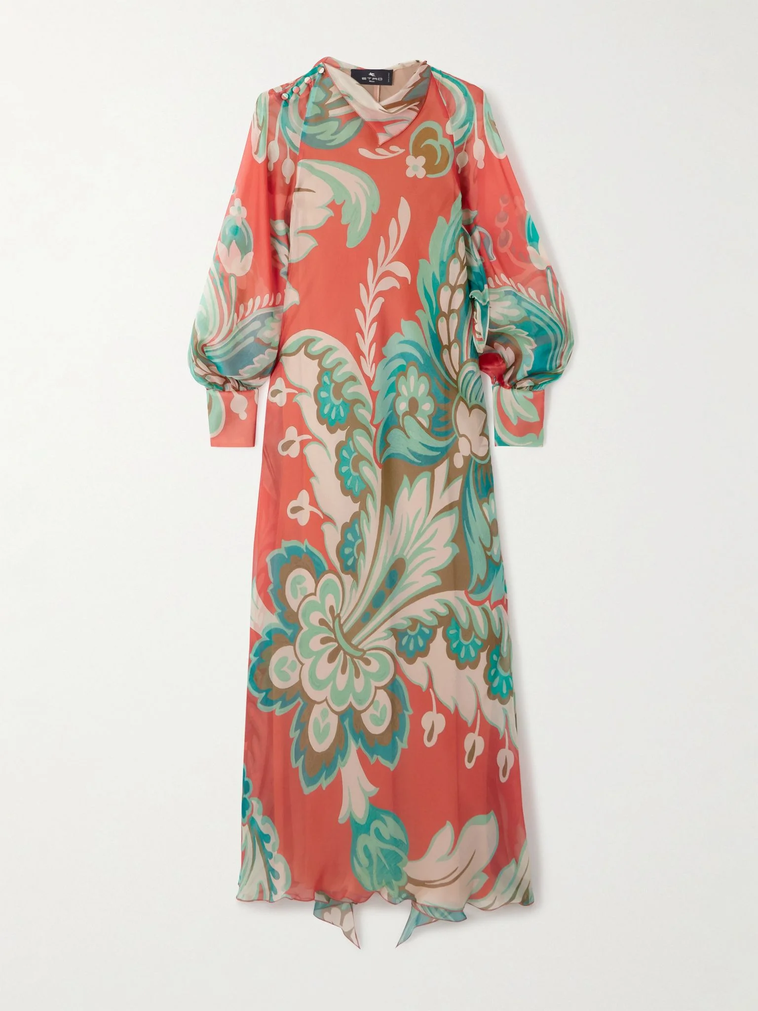 Draped floral-print silk-chiffon maxi dress Blue - 1