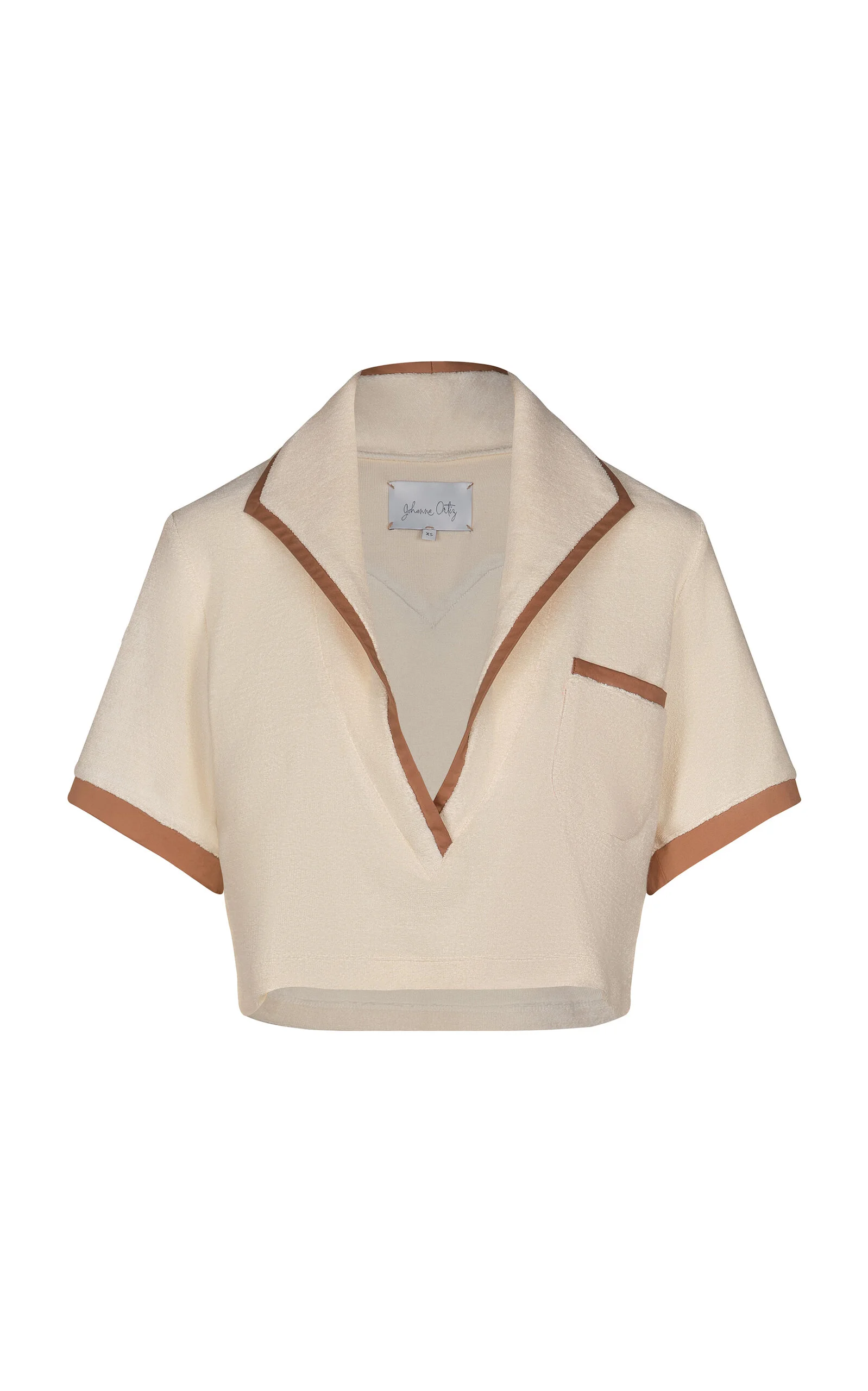 Misty Hem Cropped Cotton-Terry Shirt nude - 1