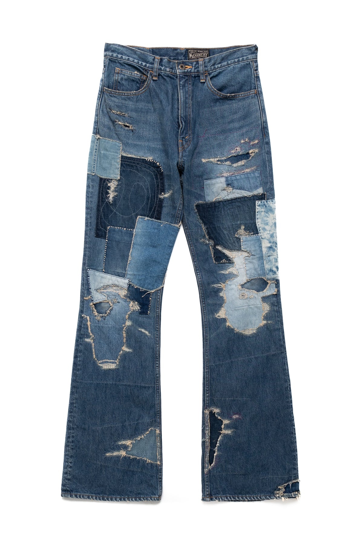 【SATIIIZ】Ferrat Snow Denim Pants Kapital 14oz Denim 5P RAT Flare Pants (CRAZY DIXIE Remake