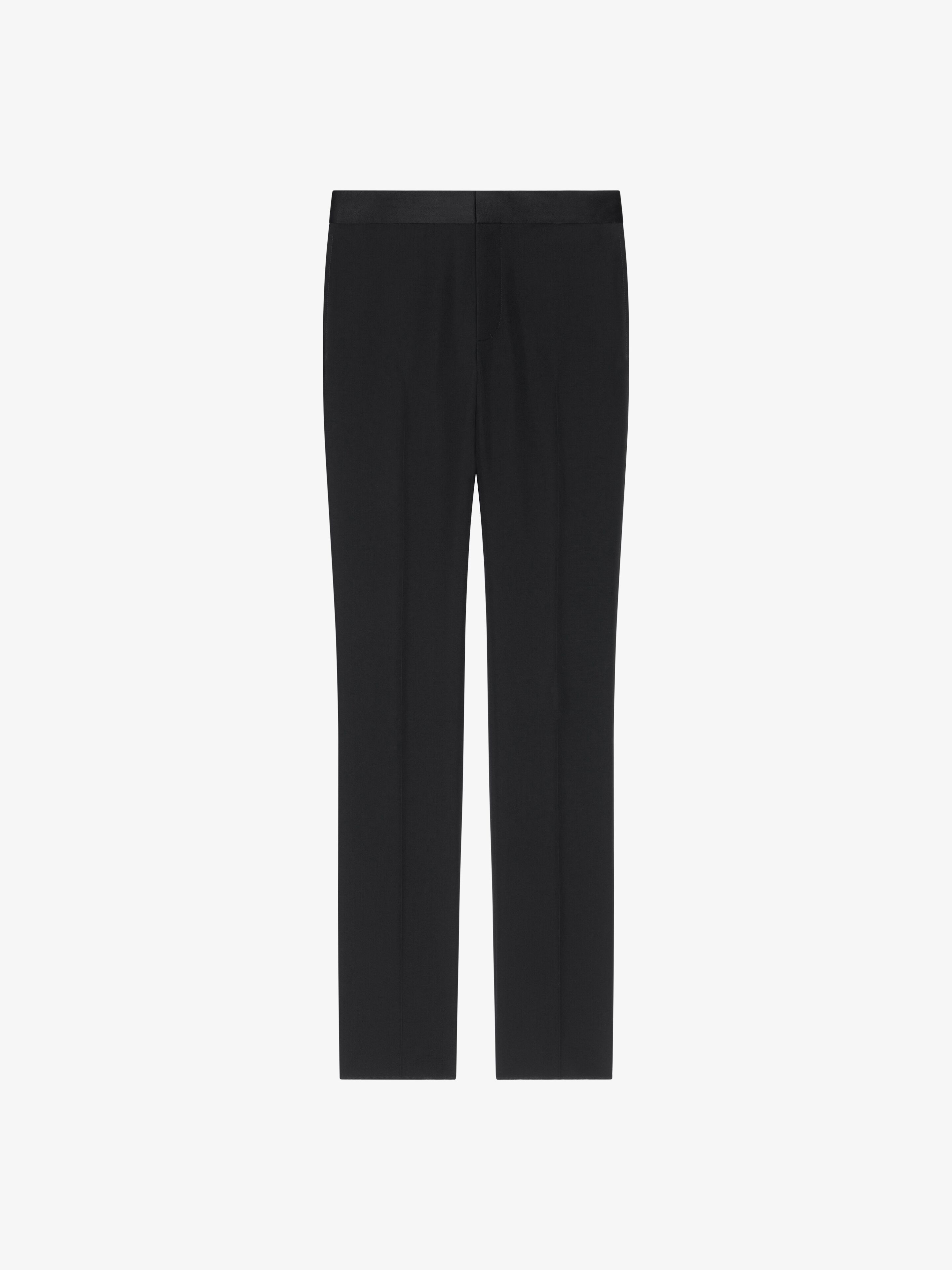 SLIM FIT TAILORED PANTS IN WOOL WITH SATIN - 1