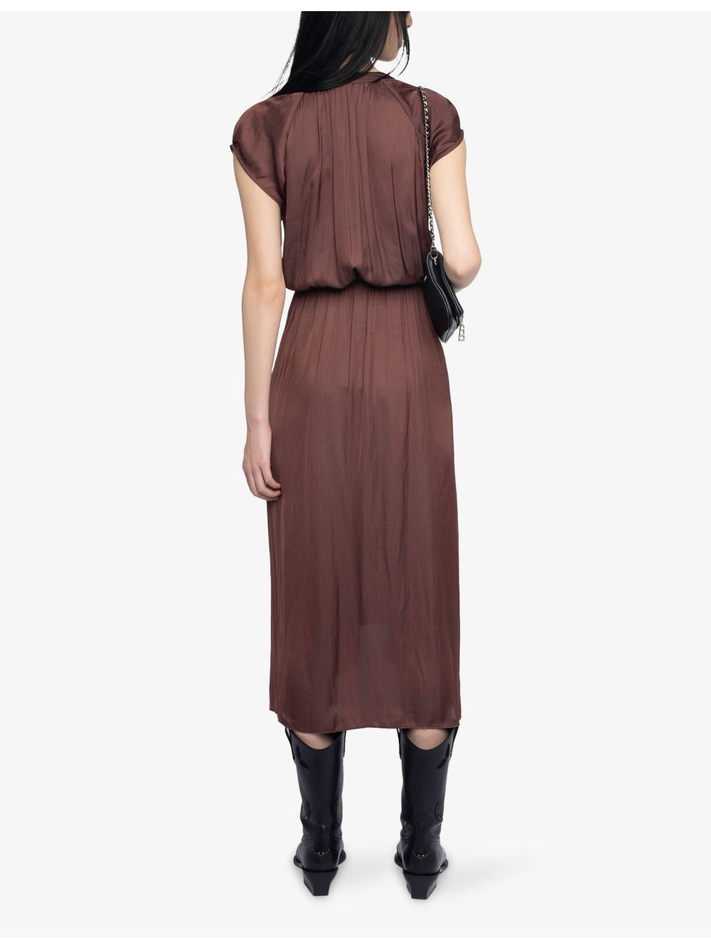 Randall V-neck raglan-sleeve satin midi dress - 5