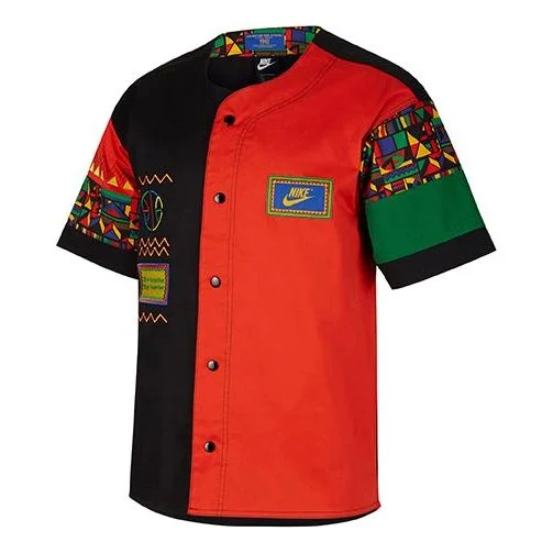 Nike Geometry Pattern Splicing Design Short Sleeve Jacket Black CU4206-010 - 1