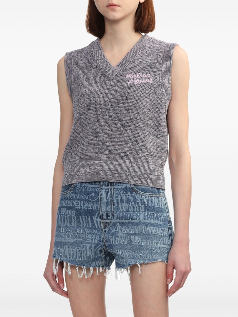 Handwriting logo-embroidered knitted vest - 3