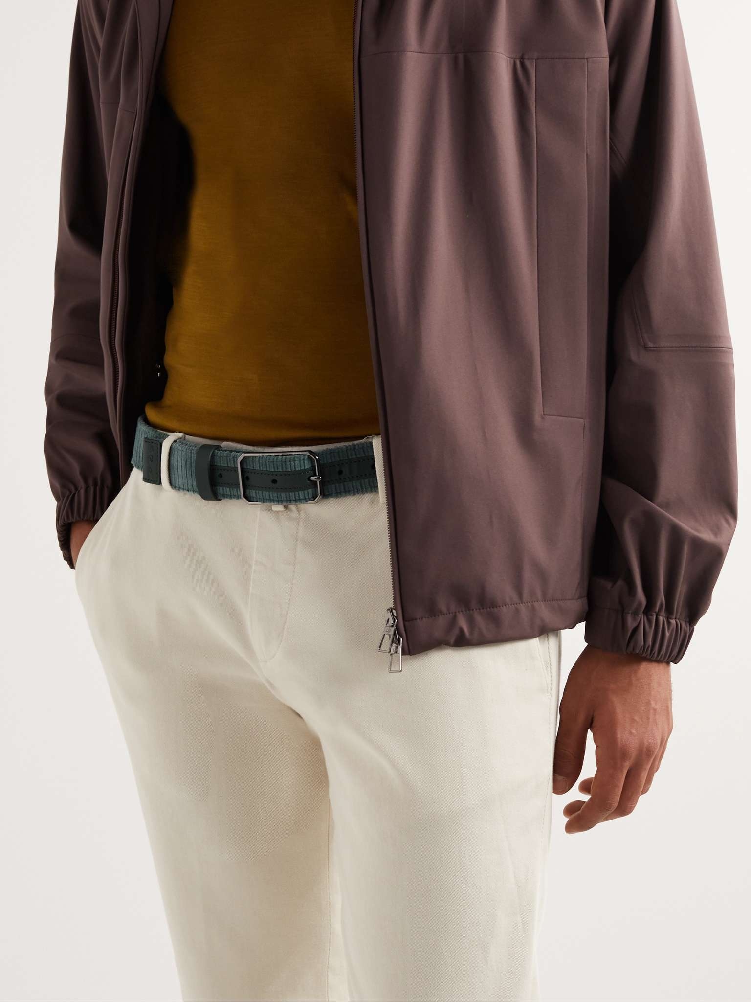 4cm Cotton-Blend Corduroy and Leather Belt - 3
