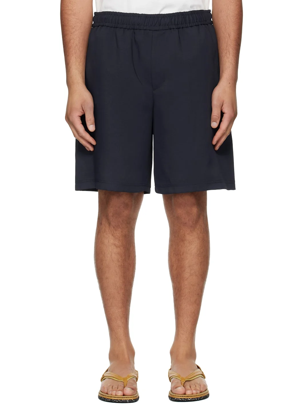 Navy Embroidered Logo Twill Shorts - 1