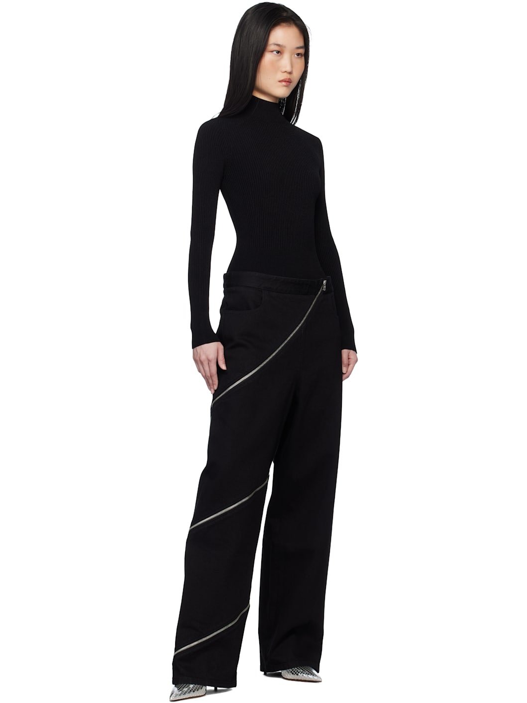 Black Ribbed Knit Bodysuit - 5