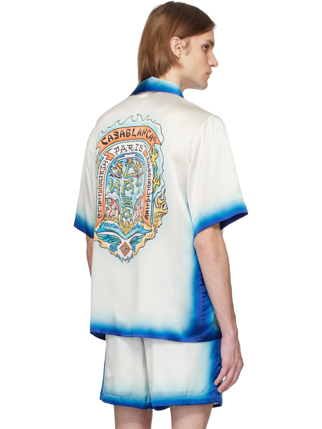 White & Blue 'Casa Way' Skate Silk Shirt - 3