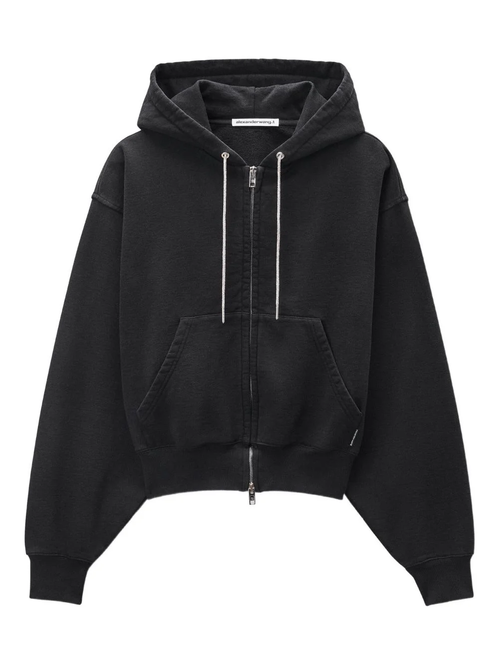 rhinestone-drawcord zip-up hoodie - 1