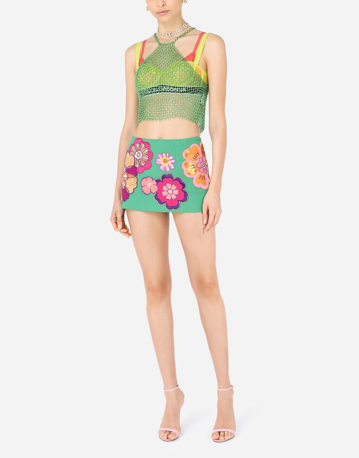 Wool crepe miniskirt with floral patches - 6