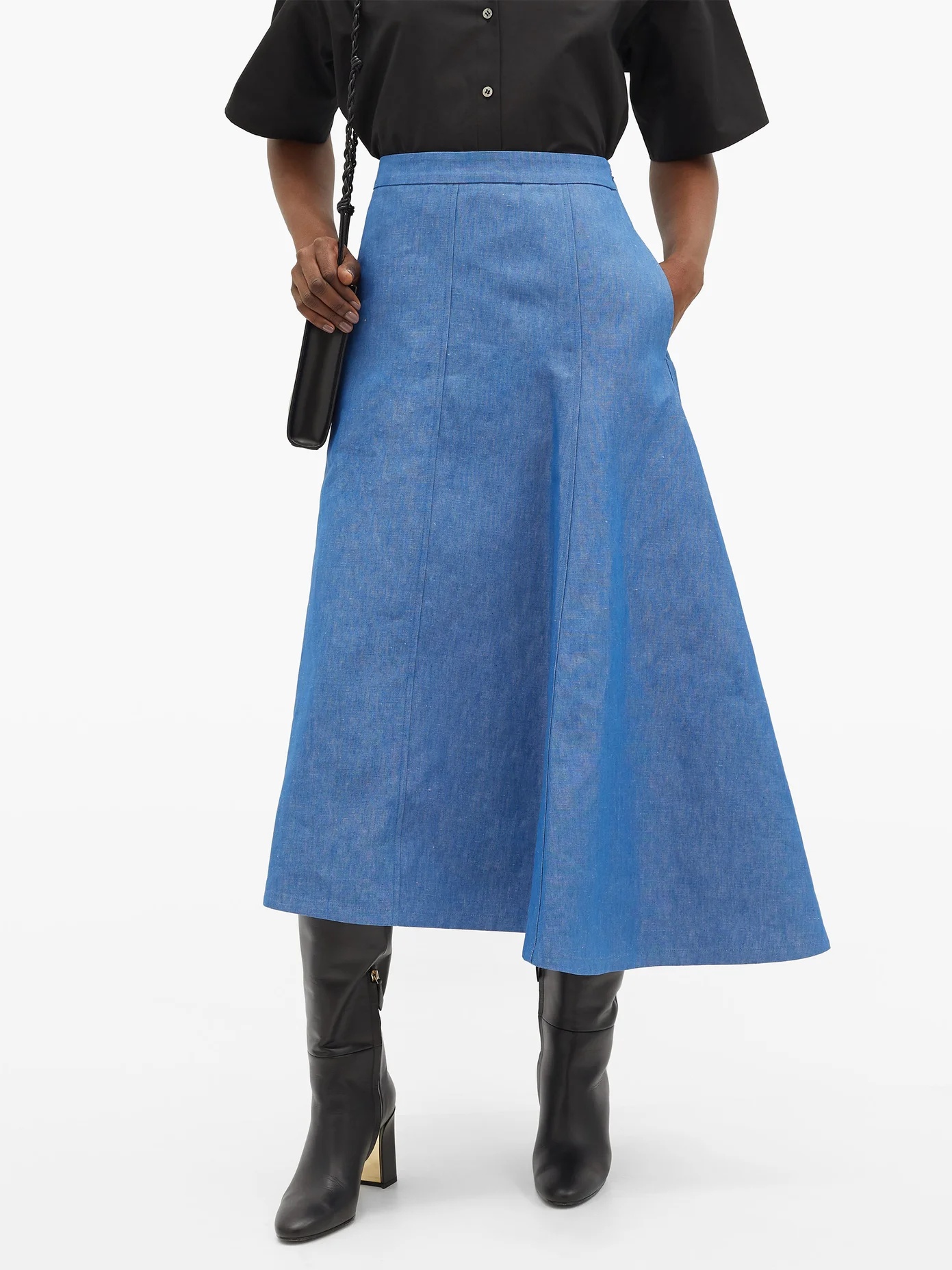 Mia asymmetric cotton-blend midi skirt - 6